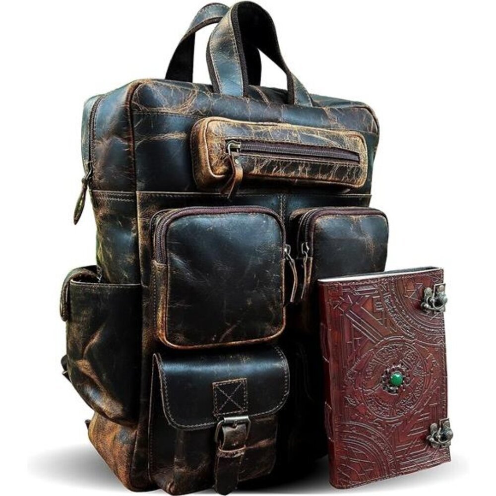 Leather Daypack Backpack 17in Laptop Travel Bag Men Women